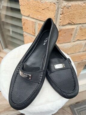 COACH Fredrica Loafers Drivers Flats Black Pebbled Leather Womens Size 9 NEW